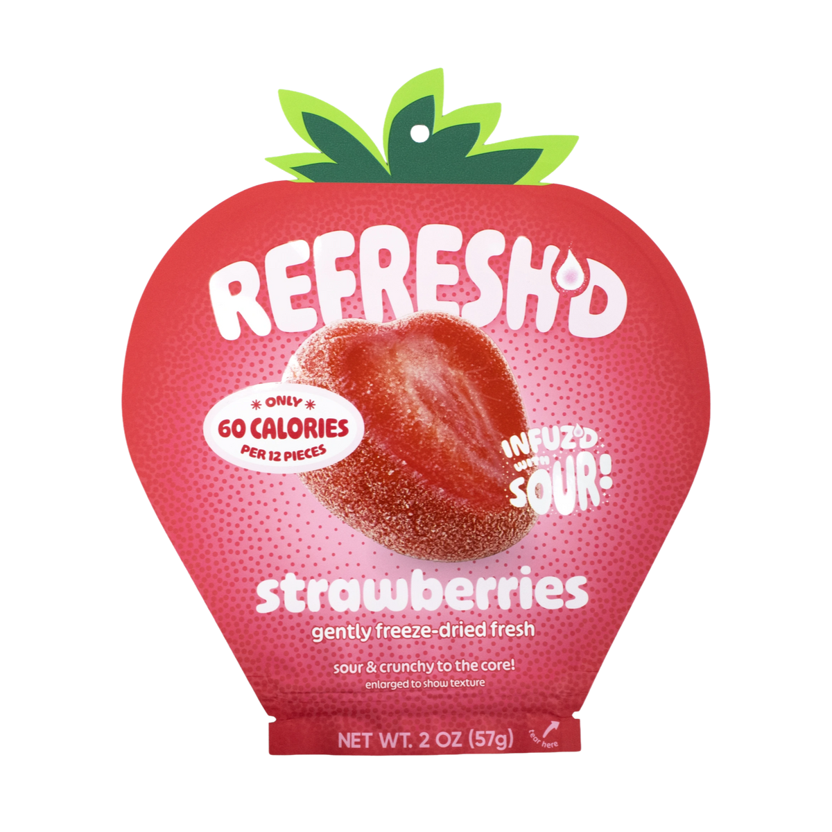 Sour freeze-dried strawberries, pouch front