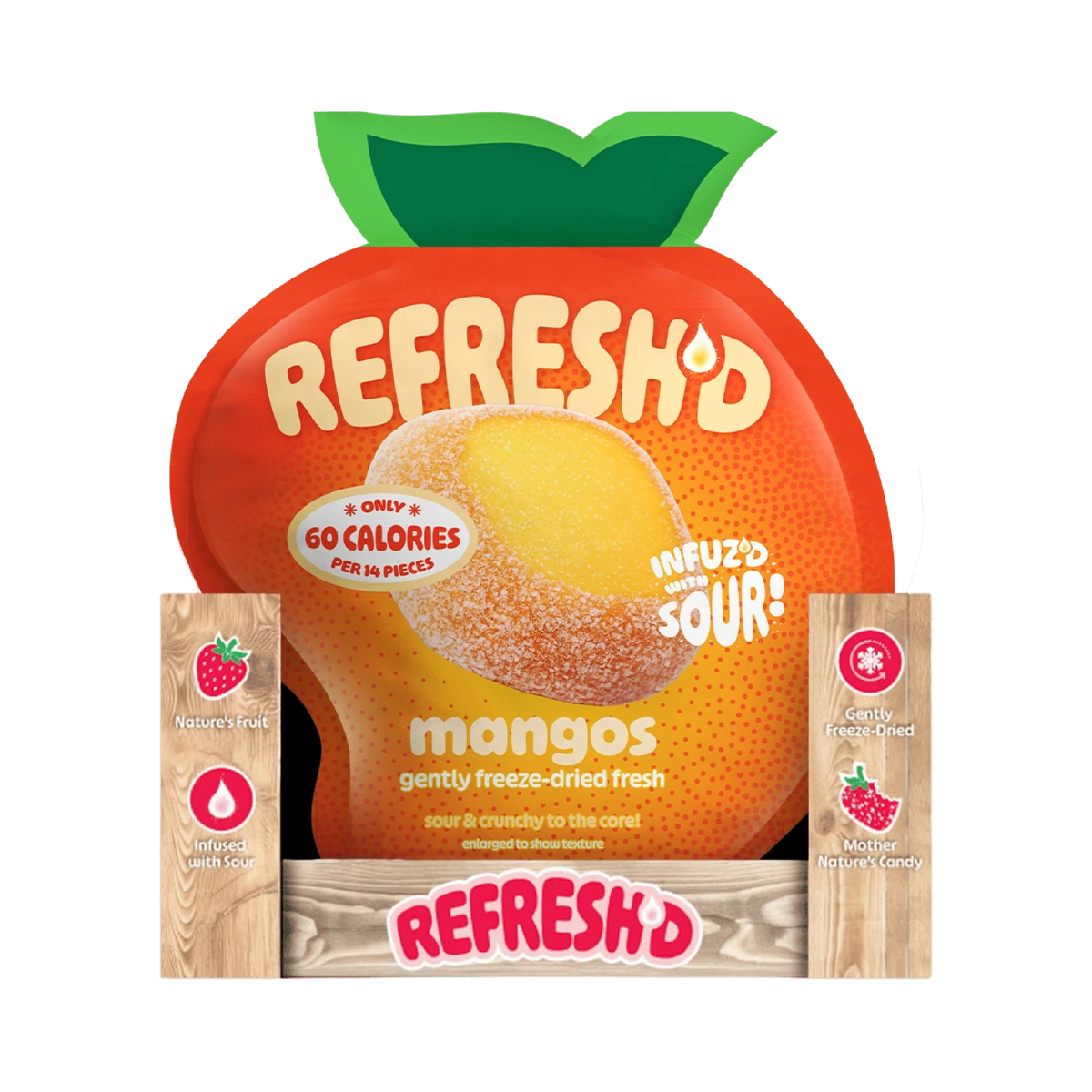 Shelf carton, sour freeze-dried mangos