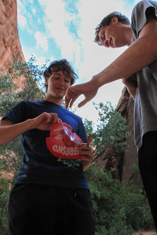 Hike, sharing the pack, sour freeze-dried strawberries