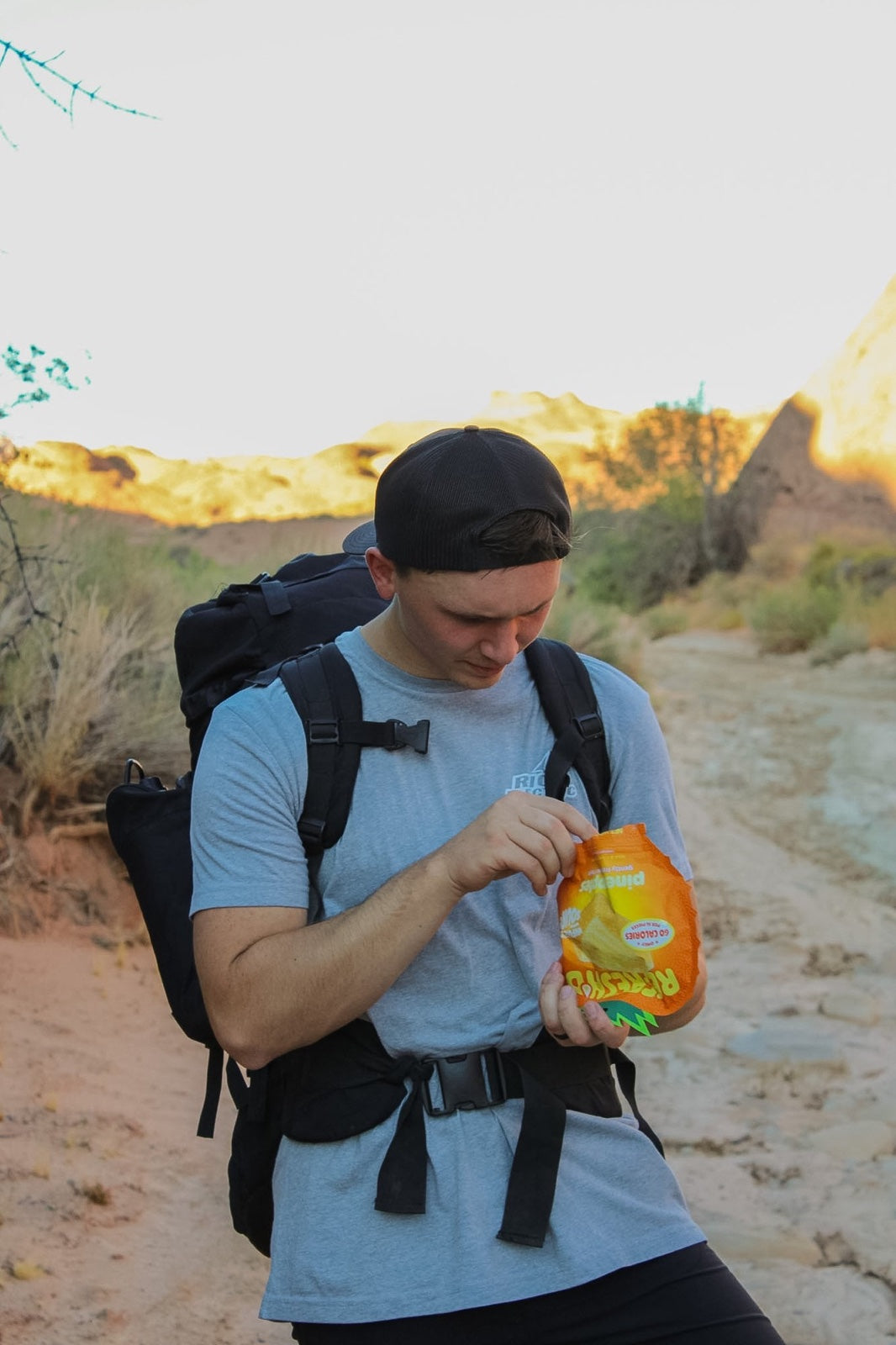 Hike, pack open on the trail, sour freeze-dried pineapples