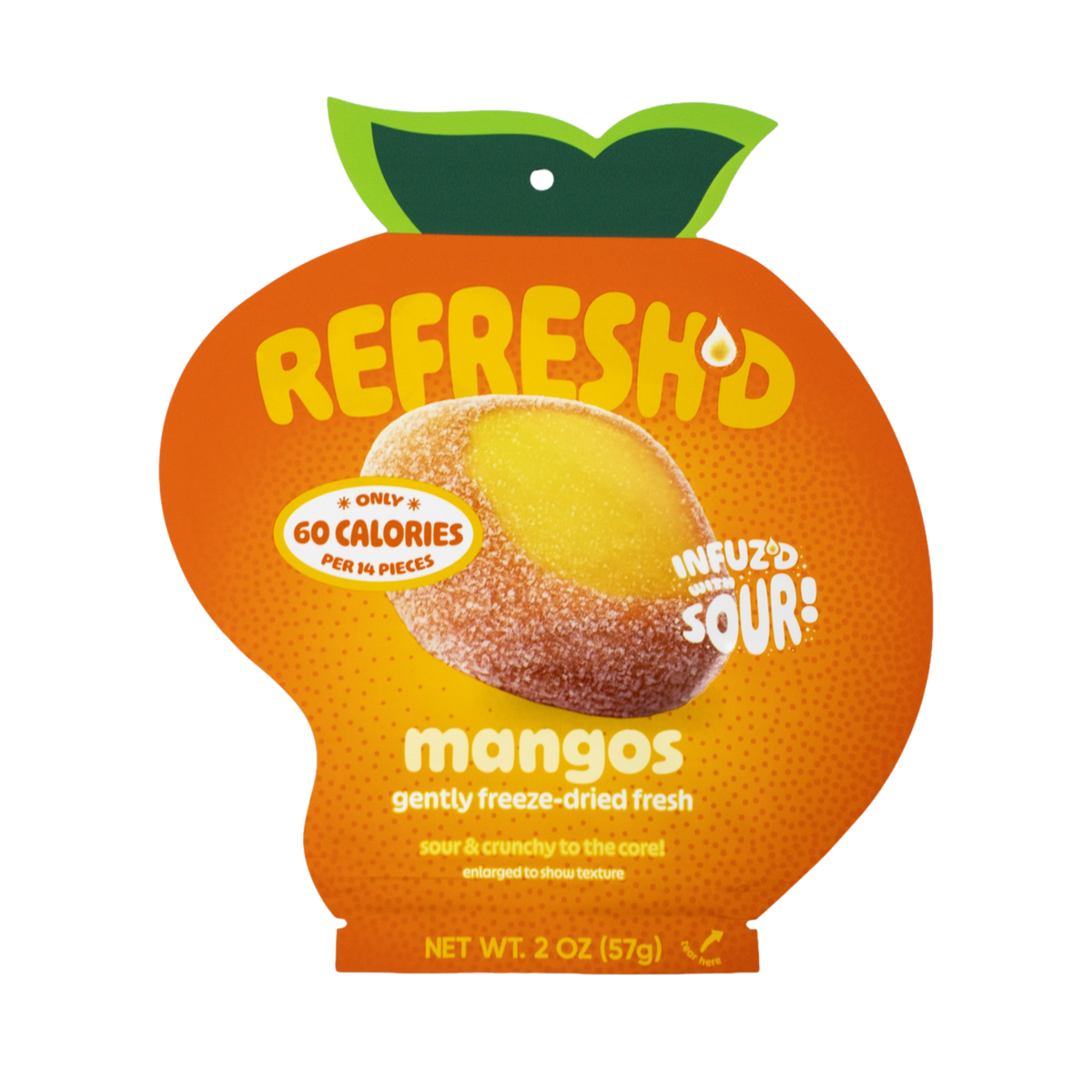 Sour freeze-dried mangos, pouch front
