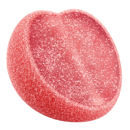 One REFRESH'D freeze-dried sour grape, enlarged to show texture.