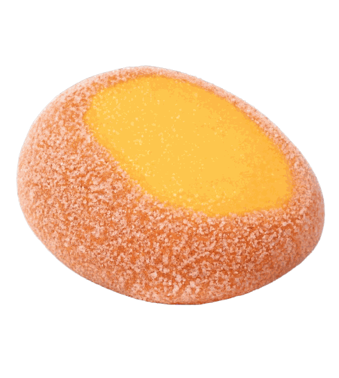 One REFRESH'D freeze-dried sour mango, enlarged to show texture.